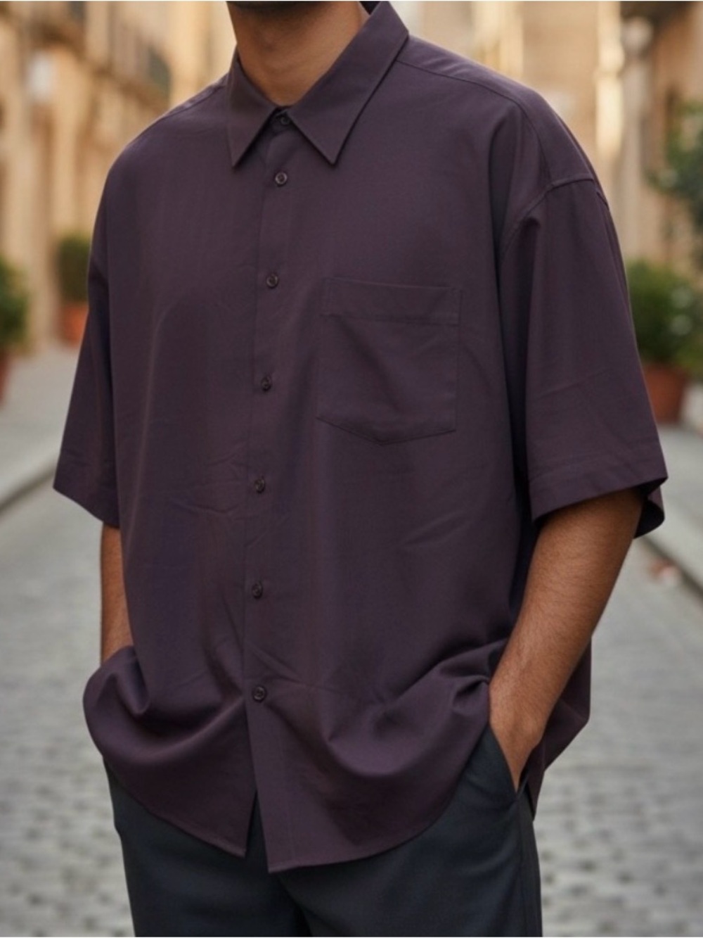 NWT- Plum- 4 You- Short sleeve button-up